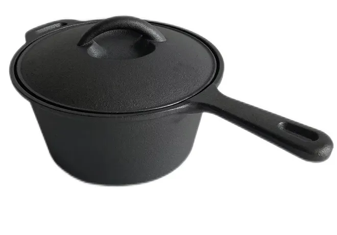 Non-stick uncoated cast iron fryer forged with detachable handle for kitchen cooking